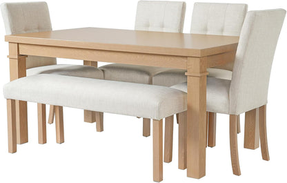 Merax 6-Piece Dining Set, Rectangle Kitchen Table with 4 Upholstered Chairs & Bench, Ideal for Dining Room and Living Room, Natural