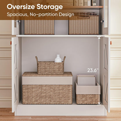 Vyre 71" Tall Farmhouse Kitchen Pantry, Large Storage Cabinets with Glass Doors, Freestanding Wood Hutch Cabinet with 3 Drawers, Adjustable Shelves for Living Room, Dining Room, Set of 4