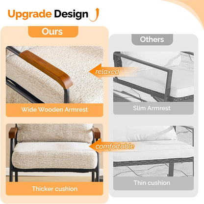 VINGLI Mid-Century Modern Accent Armchiar for Small Space, Small Comfy Upholstered Leisure Reading Chair with Wood Armrest for Bedroom, Living Room, Waiting Room, Linen Beige