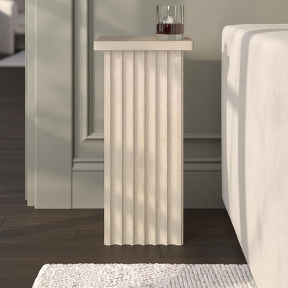 Henn&Hart 11'' Fluted Modern Wooden Square End Table, Ribbed Side Table, Nightstand for Living Room, Office, Family Room, or Bedroom, Alder White
