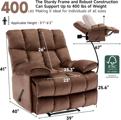Euthymia Oversized Recliner Chair, Large Recliner Chair Chairs for Adults 400LBS, Big and Tall Manual Fabric Heavy Duty Recliner Chair, Extra Wide Recliners for Living Room, Brown