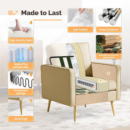 VINGLI Faux Leather Accent Chairs Set of 2 with Gold Legs for Living Room | Brown Armchair, Thick Foam Cushion, Durable Faux Leather PU, Sturdy 380 LB Frame, Elegant Gold Legs, Compact Modern Design