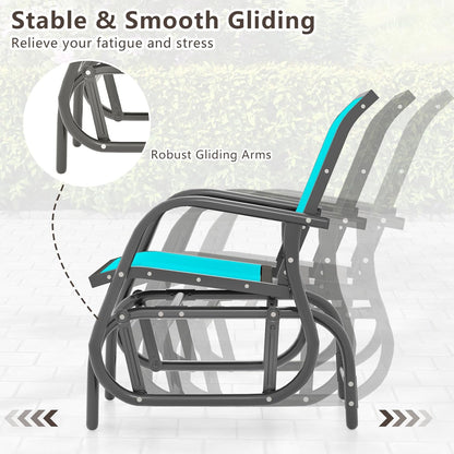Giantex Swing Glider Chair W/Study Metal Frame Comfortable Patio Chair Love-Seat for Garden, Porch, Backyard, Poolside, Lawn Outdoor Rocking Chair (1, Turquoise)