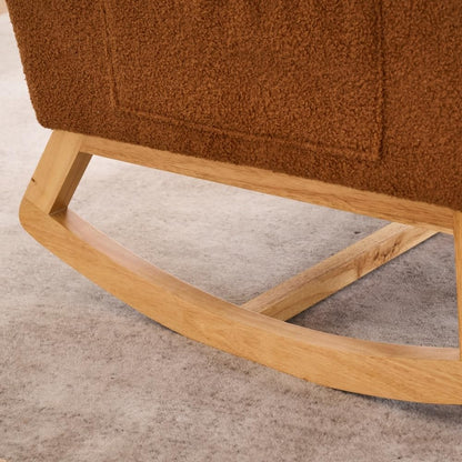 Accent Rocking Chair with Footrest High Back Rubber Wood Rocking Legs Bedroom Living Space (Caramel + Teddy + Foam)