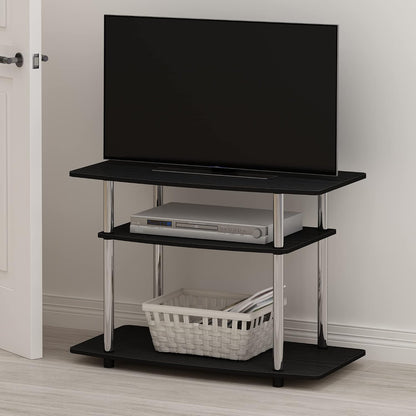 Furinno Turn-N-Tube TV Stand, 3-Tier Toolless Assembly Entertainment Center with Open Shelves, TV Console for TV up to 32 Inch, for Living Room, Bedroom, Americano/Stainless Steel