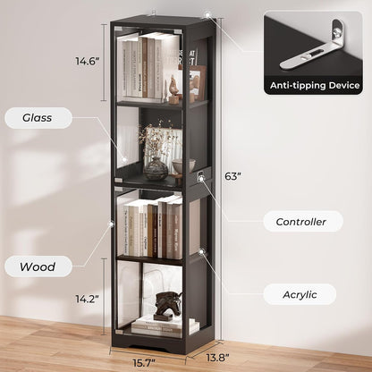BROTTAR Glass Display Cabinet, Display Case for Collectibles, Black