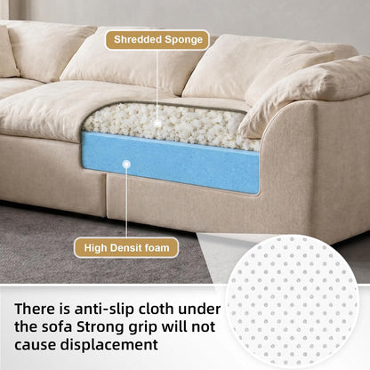 109" Cloud Couch Sectional for Living Room, Oversized Modular L Shaped Sofa with Ottoman, Deep Seat Chenille Sectional Couch, Convertible Sofa Bed for Ultimate Comfort(Lvory White)