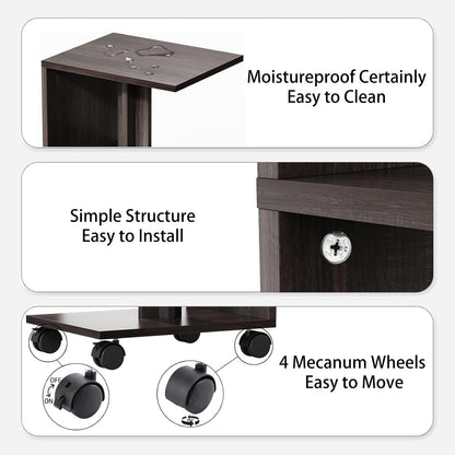 End Table, Side Table, Nightstand, USB Ports and Outlet，3-Tier Storage Shelf, Sofa Table for Small Space, Living Room, Bed Room(Brown)