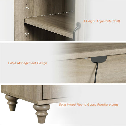 WAMAPT Farmhouse Sideboard Credenza with 6 Glass Doors, Large Coffee Bar Table with Adjustable Shelf, Wood Kitchen Storage Cabinets, Modern Buffet Cabinet for Dining Room, Grey, 101"