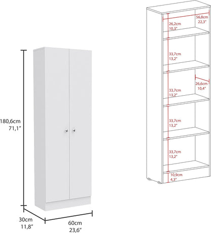 Multistorage 5-Shelf Pantry Cabinet with Double Doors - White