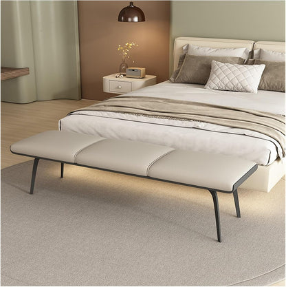 Modern Bedroom Bench Leathers, Upholstered End of Bed with Padded Seat and Metal Legs, Modern Indoor Footrest for Entryway Living Room, Bedrooms Entryway(Beige)