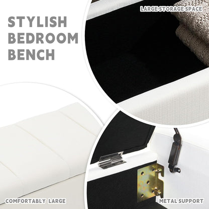 47.25'' Ottoman with Storage, End of Bed Storage Bench, Entryway Bench - Linen Upholstered Multi-Functional Footrest for Bedroom, Living Room, Dorm & Window Bench (A-White)