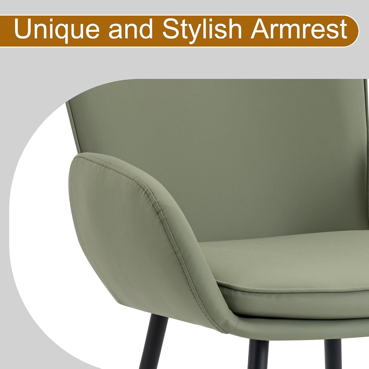 VKNOW Modern Faux Leather Dining Chairs Set of 6 with Armrest, Green | Armed Dining Room Chairs with Metal Legs, Kitchen Chairs for Restaurant Kitchen Living Room