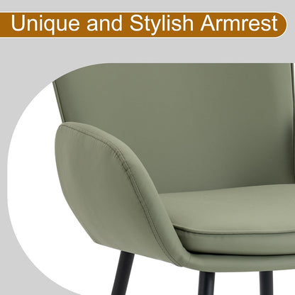 VKNOW Modern Faux Leather Dining Chairs Set of 6 with Armrest, Green | Armed Dining Room Chairs with Metal Legs, Kitchen Chairs for Restaurant Kitchen Living Room
