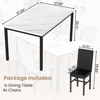 Hooseng Kitchen Table Set 5 Piece Dining Room Table Set Marble Dining Table 4 Chair Dining Table Set for Kitchen Living Room Breakfast Small Spaces (White & Black)