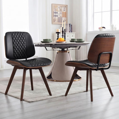 BV Dining Chairs Set of 4, PU Leather Armless Kitchen Chair in Modern Walnut Style, Mid Century Bentwood Side Chair with Wood Legs, Retro Accent Guest Chair for Kitchen Dining Room(Black)