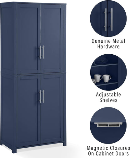 Crosley Furniture Savannah Tall Pantry Storage Cabinet with Shelves, Kitchen, Dining, or Laundry Room, Navy