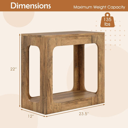 GOFLAME Narrow End Table, Farmhouse Wood Sofa Side Table 2-Tier with Storage Shelf, Arched Rustic Small Accent Tables, Rectangular Compact Night Stand for Living Room, Bedroom, Oak