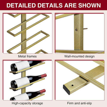 60-Bottle Wall Mounted Wine Rack, 5 Pack Modular Metal Wine Holder, Detachable DIY Wine Storage Rack, Wall Wine Bottle Display for Kitchen Dining Room Pantry Bar (Gold)