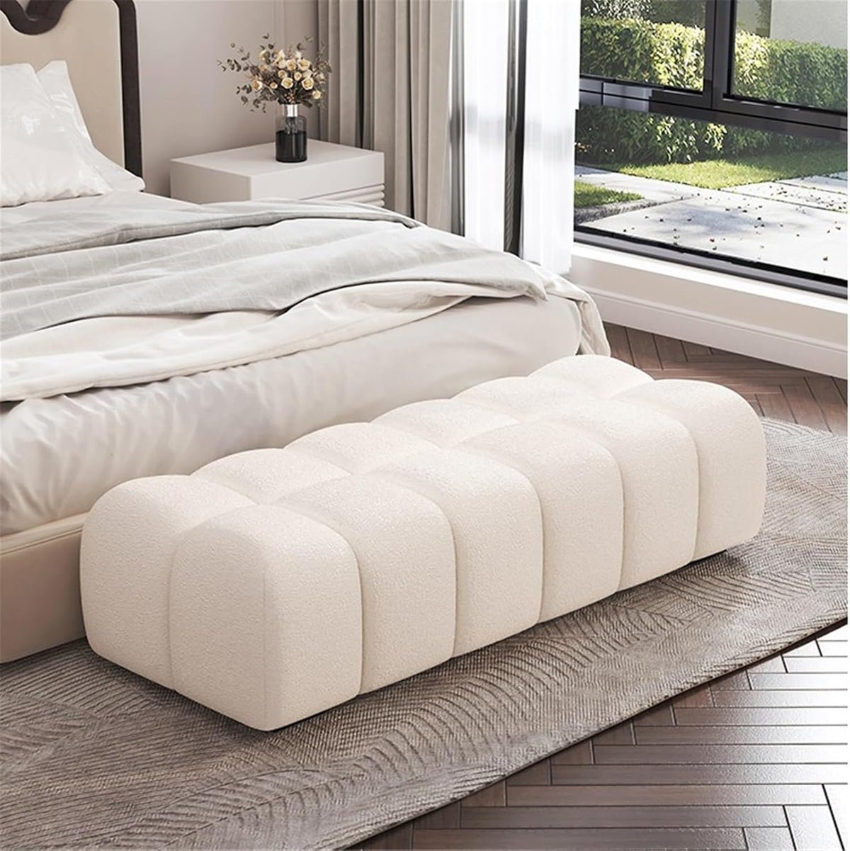 Modern Fabric Bed end Bench Long Bedroom Dressing Room Sofa Entryway(Large)