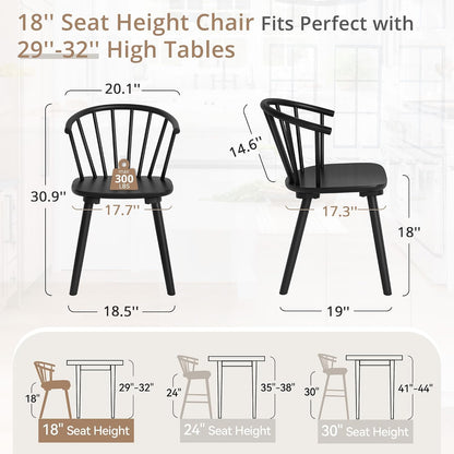 LUE BONA Black Dining Chairs Set of 4, Farmhouse Wood Dining Chairs with Semicircular Backrest, Spindle Dining Chair for Kitchen and Dining Room, 18 Inch