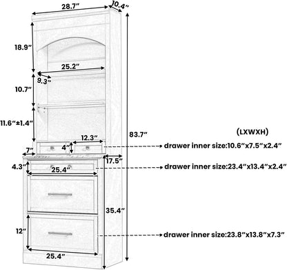 Kitchen Pantry Cabinet, 83.7" Freestanding Storage Cabinet with Hutch, Faux Marble Countertop, 5 Storage Drawers and Adjustable Shelves, Coffee Bar Cabinet for Dining Room, Grey Set of 2