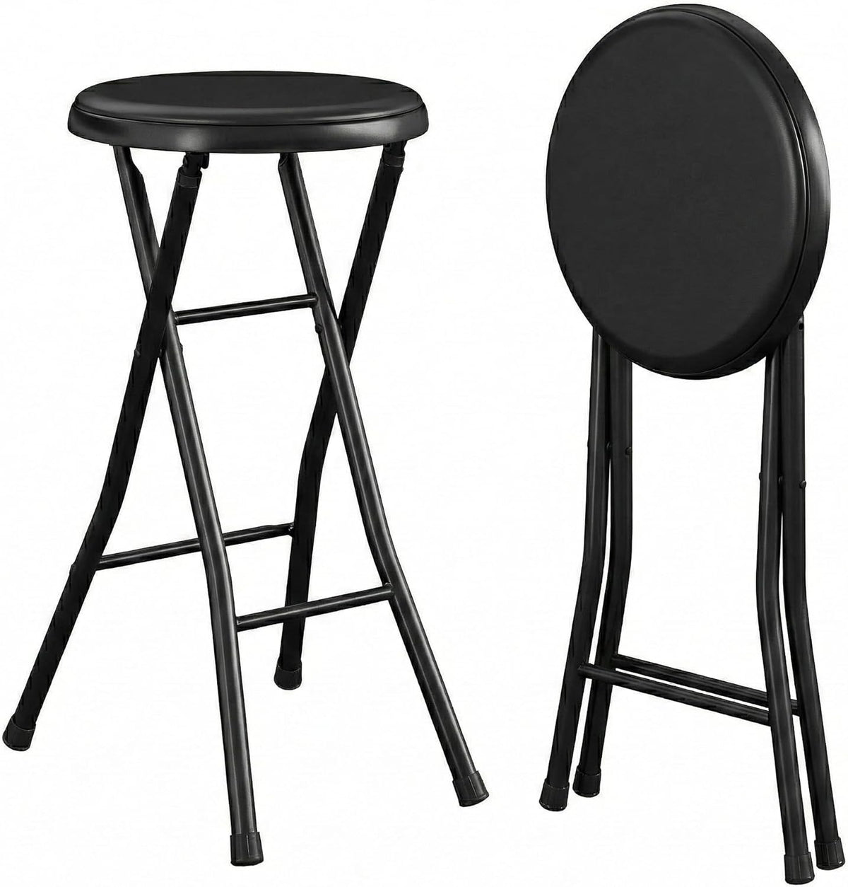 24 Inch Folding Stool Chair, Black Foldable Stool for Adults Portable, Lightweight Collapsible Bar Stool with Padded Seat, Compact Fold Up Stool for Parties, Weddings, Indoor Outdoor Use