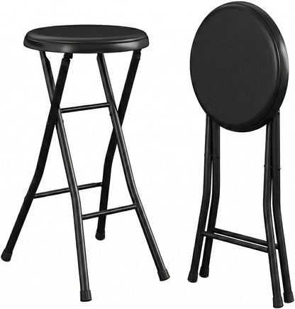 24 Inch Folding Stool Chair, Black Foldable Stool for Adults Portable, Lightweight Collapsible Bar Stool with Padded Seat, Compact Fold Up Stool for Parties, Weddings, Indoor Outdoor Use