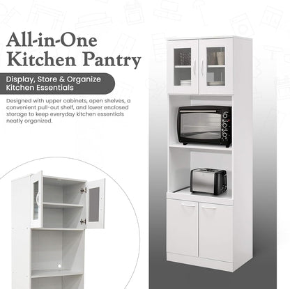 Kings Brand Furniture - Danbury Tall Kitchen Pantry, Microwave Storage Cabinet, White