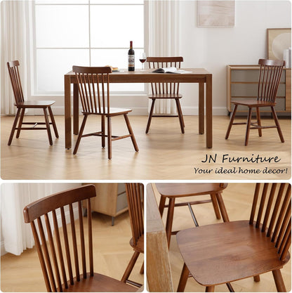 Farmhouse Style Windsor Chairs Set of 4, Vintage Kitchen & Dining Room Chairs with Spindle Back, Comfy Armless Solid Wood Side Chair for Home/Living Room/Restaurant, Walnut