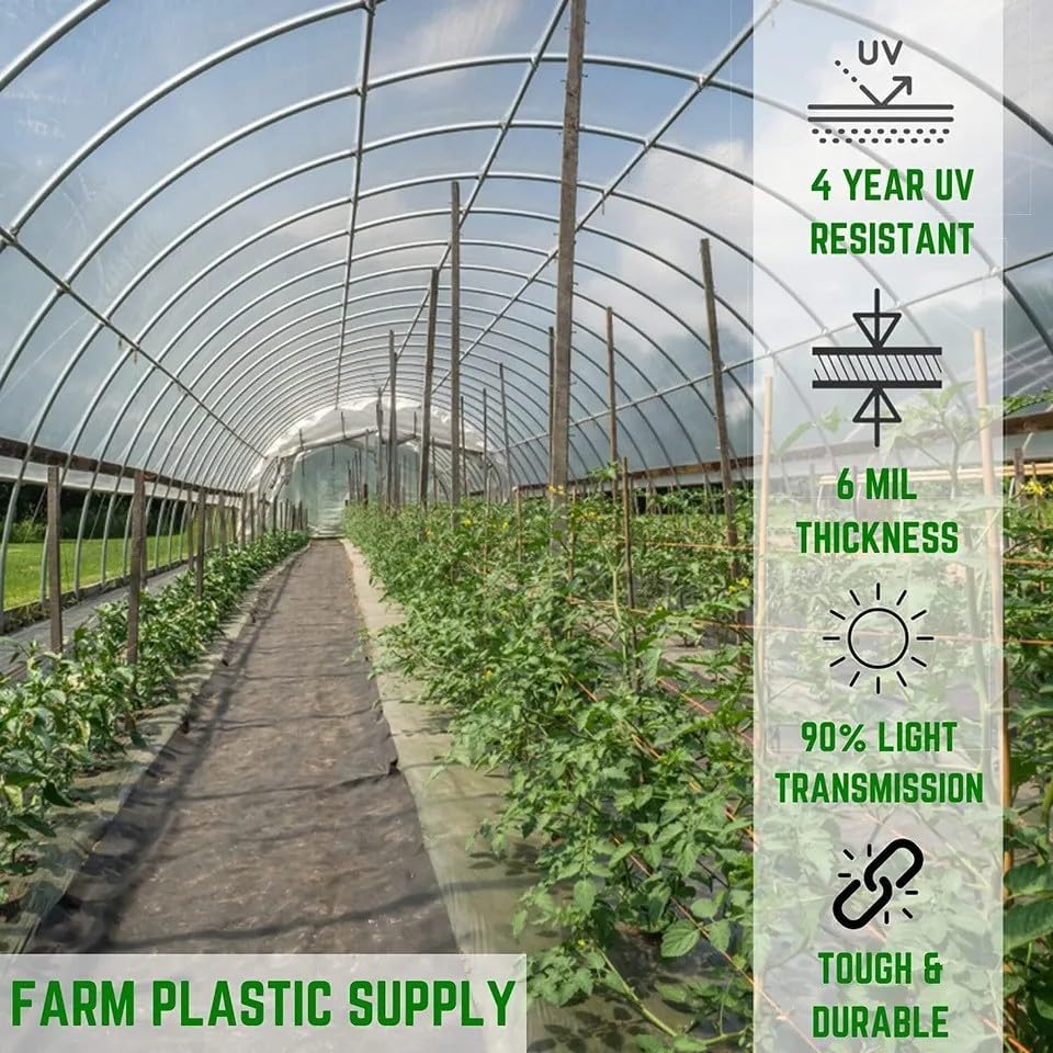 Farm Plastic Supply 4 Year Clear 6 mil Greenhouse Plastic Sheeting - Clear Sheeting, Polyethylene Film, Transparent Plastic Film for Greenhouse (12' x 40')