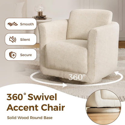 Swivel Accent Chairs Set of 2, Fully Assembled Chenille Armchairs, Linen | 360° Swivel chairs set of 2, 350 lbs capacity, solid wood frame, ergonomic reading chairs, modern accent chairs for bedroom