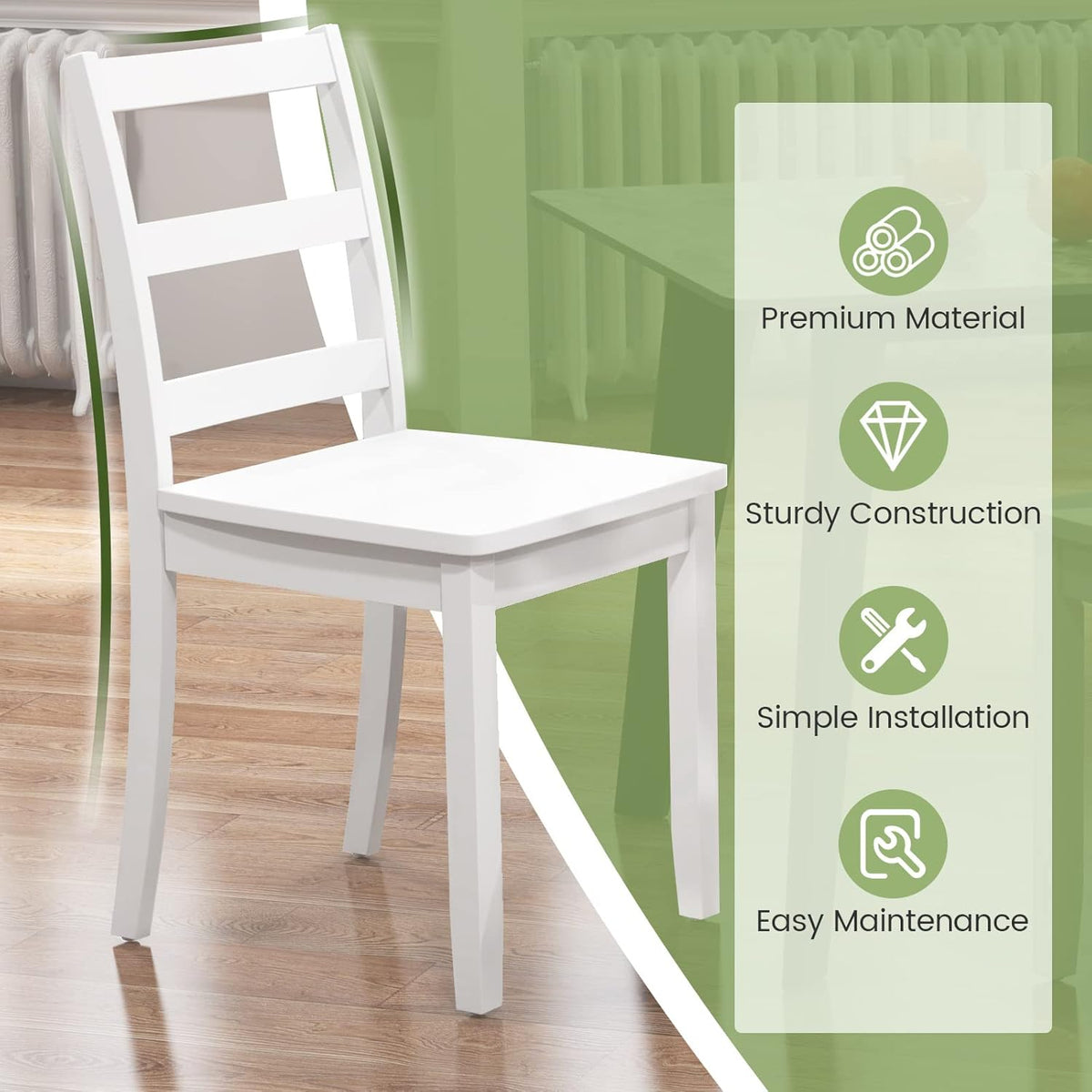 Giantex Wood Dining Chairs Set of 4 White - Wooden Armless Kitchen Chairs with Solid Rubber Wood Legs, Non-Slip Foot Pads, Max Load 400 Lbs, Farmhouse Style High Ladder Back Dining Room Chairs