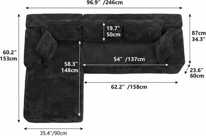 Couch Modular Sectional Sofa Cloud Couch | Oversized Deep-Seat Wide-Wale Corduroy L-Shaped Sectional Couch for Living Room, Apartment and Family Room