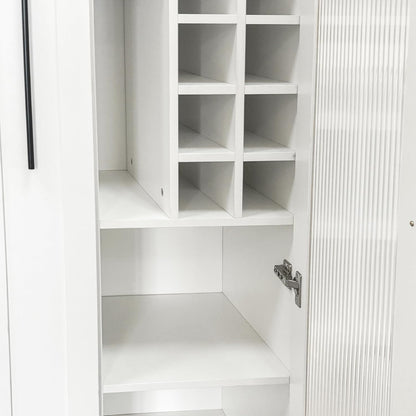 Pull-Out Kitchen Pantry Cabinet with Multi-Tier Shelves, Glass Doors & Spice Rack, Freestanding Wood Hutch Storage Cabinet Next to Refrigerator for Coffee Bar, Dining Room, Narrow Spaces