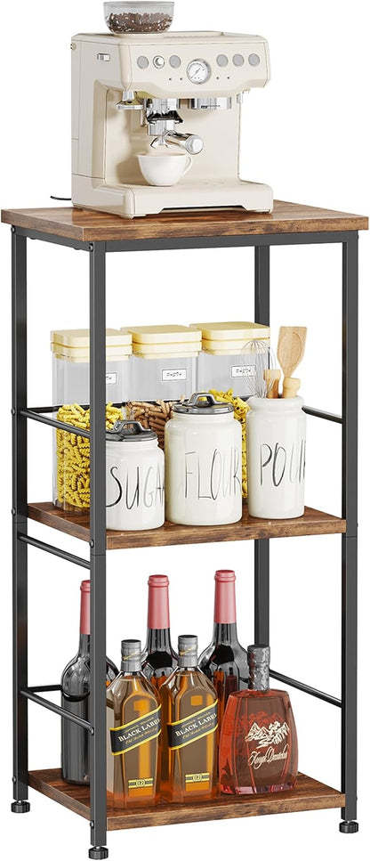SWTYMIKI Coffee Bar Cabinet for Home - 3-Tier Sturdy Farmhouse Coffee Stand Station Multi-Purpose Buffet Sideboard - Kitchen Bar Table for Living Room, Corner, Small Space, Espresso
