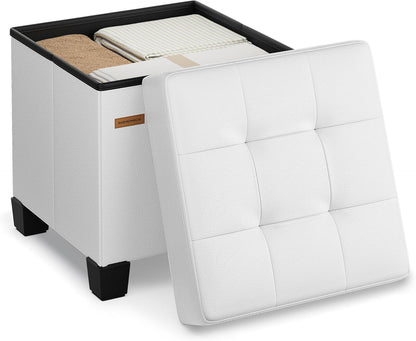 SONGMICS Storage Ottoman, Cube Ottoman with Legs, 15 x 15 x 15.7 Inches, Footstool, Footrest, 10 Gal. (37 L), Synthetic Leather, for Bedroom, Living Room, Dorm, Cloud White ULSF0512W02