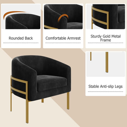 annjoe Accent Chair Barrel Chairs Upholstered Living Room Chair Arm Chairs with Metal Frame Legs for Home Kitchen Bedroom Black Set of 2