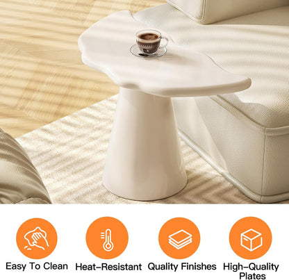 Guyii Irregular End Table, Cream White Side Table, Small Shark Fin Sofa Table for Living Room, Office, Home, Bedroom, Easy Assembly