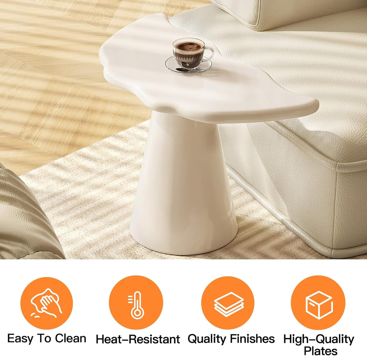 Miuuod Small Side Table,Cute Low Coffee Table, End-Table for Living Room,Sofa Side,Lovely Balcony Inside with Stable Support,Rounded Cornor Fish-Tail-Shape