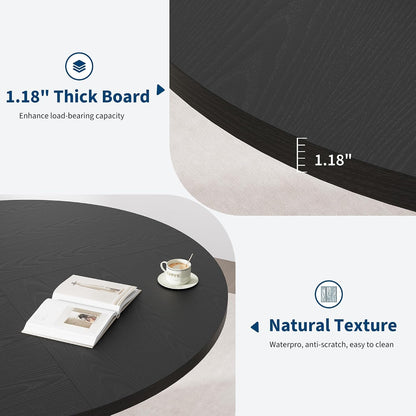 GarveeHome 47Inch Round Dining Table for 4-6 People, Black Dining Room Table with Sturdy Waveform Metal Pedestal Base, Industrial Circle Kitchen Table for Dining Room, Kitchen