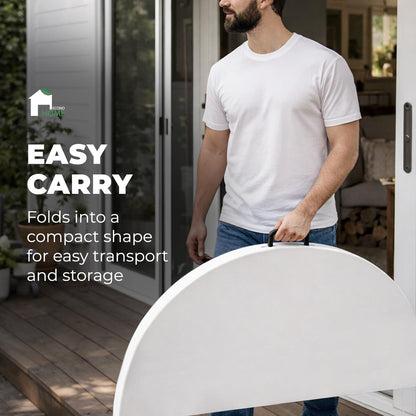 EconoHome 4 Ft Round Portable Folding Table – Heavy-Duty White Plastic, Seats 6, Folding for Space-Saving Storage & Transport – Ideal for Indoor/Outdoor Dining, Parties, Events, and More