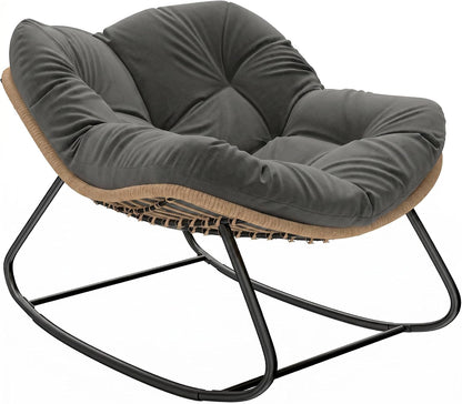 Outsunny Papasan Rocking Chair, Wicker Oversized Indoor Outdoor Rocking Papasan Chair with Cushion, PE Rattan Outdoor Rocker Egg Chairs for Living Room, Garden, Patio, Balcony, Dark Gray