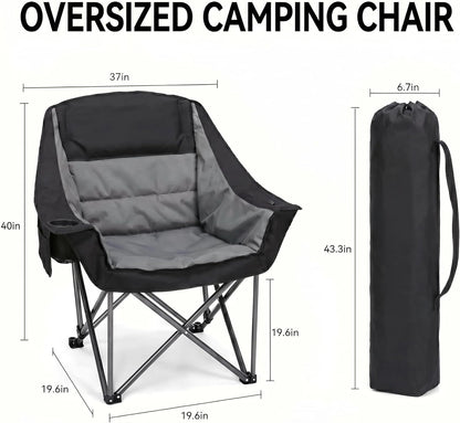 Oversized Heavy Duty Camping Chair for Adults, 500 lbs Capacity Padded Folding Chair with Side Cooler Bag, Cup Holder & Storage Pockets, Portable Lawn Chair for Fishing, Beach, Picnic & Sports-2PCS