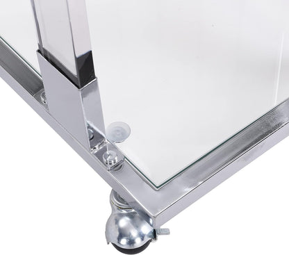 Acrylic Sofa Side Table C Shaped End Table with Wheels, Rolling Bedside Laptop Snack Table with Glass Top,Mobile Breakfast Tray Table with Clear Acrylic Frame
