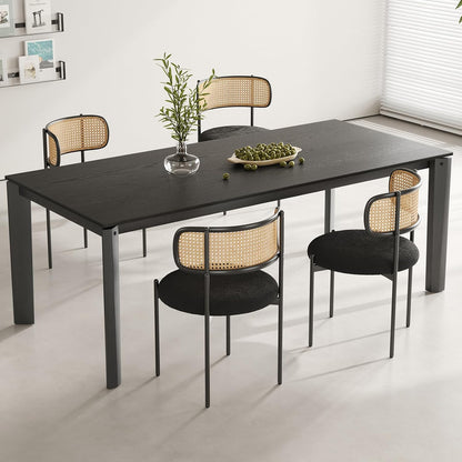 Farini Dining Chairs Set of 4,Mid-Century Modern Kitchen Chair Rattan Backrest Round Upholstered Sherpa Dining Chairs with Metal Legs,Black