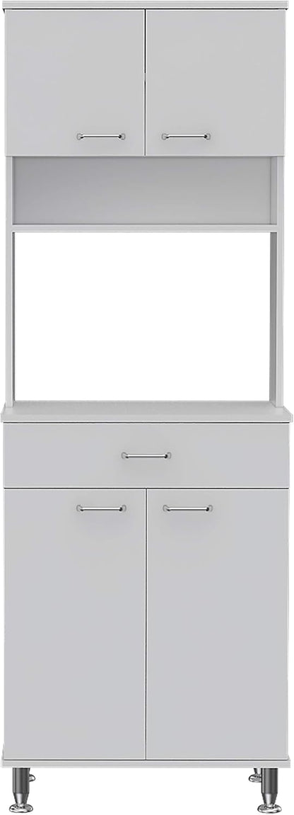 Della 60 Kitchen Pantry with Countertop, White - Open & Closed Storage, Microwave Stand