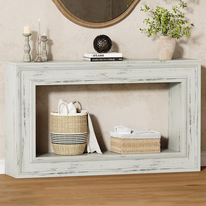 Rresyet 55" Narrow Entryway Console Table with LED Lights & Storage, White