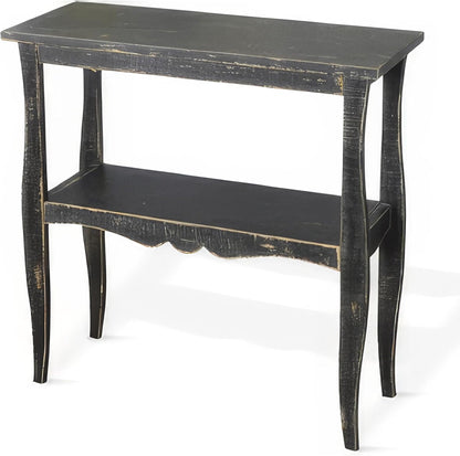 Benzara Rena Side End Table with Scallop Trim- 28 Inch Rustic Black Mahogany