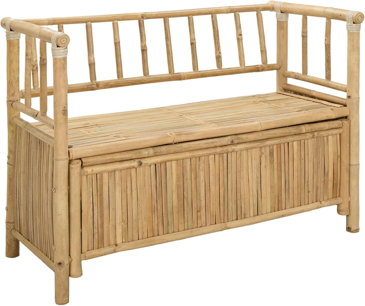 Bamboo Garden Storage Bench, Outdoor Patio Seating with Hidden Storage Compartment, 43.3 x 18.5 x 31.5 Inch Rectangular Wood Bench for Backyard, Balcony, Indoor and Outdoor Use